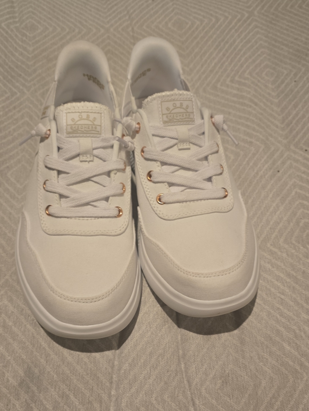 Skechers Women’s White Sneakers with Rose Gold Eyelets